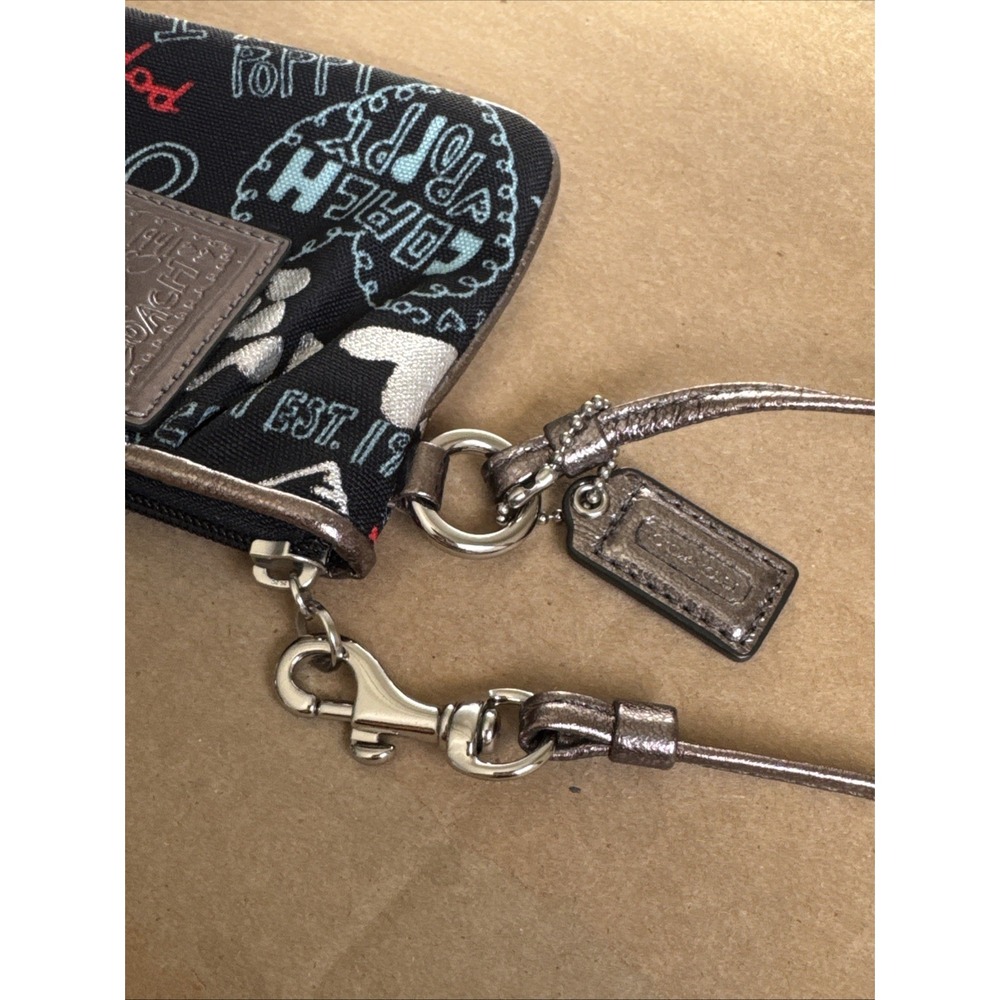 COACH Poppy Black Red Graffiti Bronze Metallic Leather Trim Wallet Wristlet EUC - Picture 8 of 16